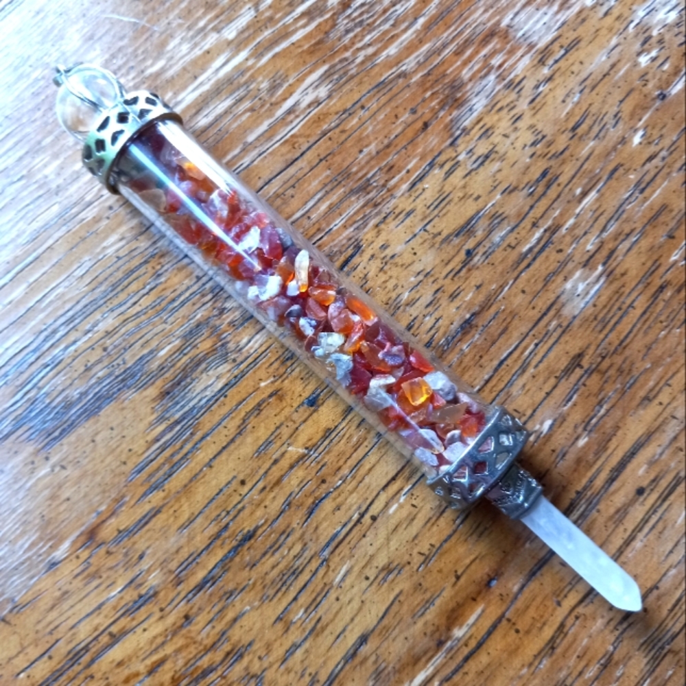 Glass Pendant with Carnelian Crystal Chips!!!